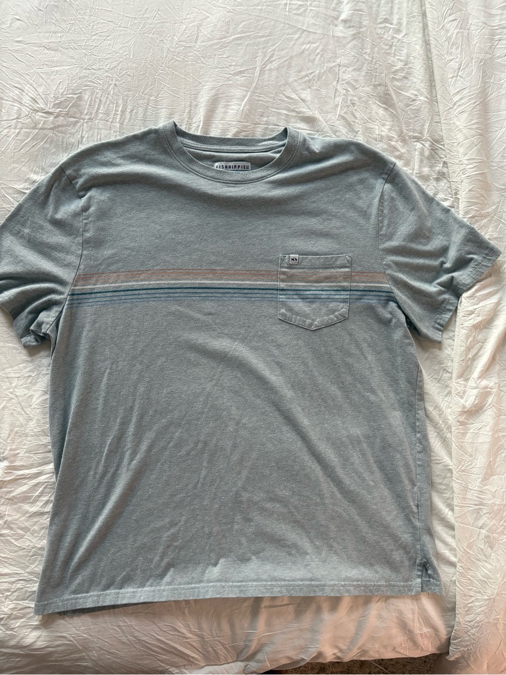 Fish Hippie Co. Men’s Large Gray Striped Pocket T-Shirt Waterside Originals